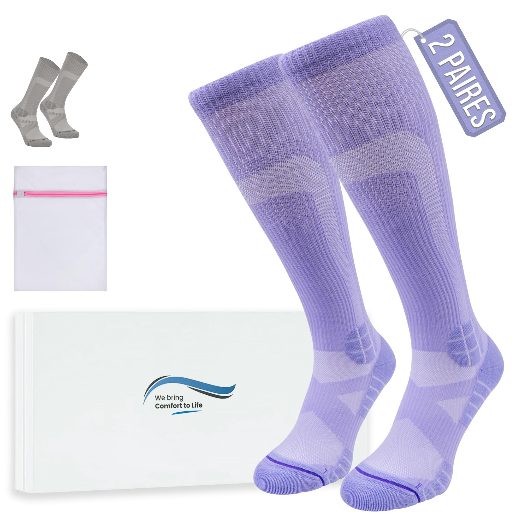 360 RELIEF Bas de Contention Homme - Chaussettes de Contention Femme Pour Salle de Sport, Haltérophilie, Course à Pied - Bas de Contention Légers et Respirants Avec Sac à linge
