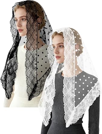 2 Pcs Mass Veil Triangle Mantilla Cathedral Head Covering Chapel Veil Latin Scarf Latin Mass Head Covering Veils
