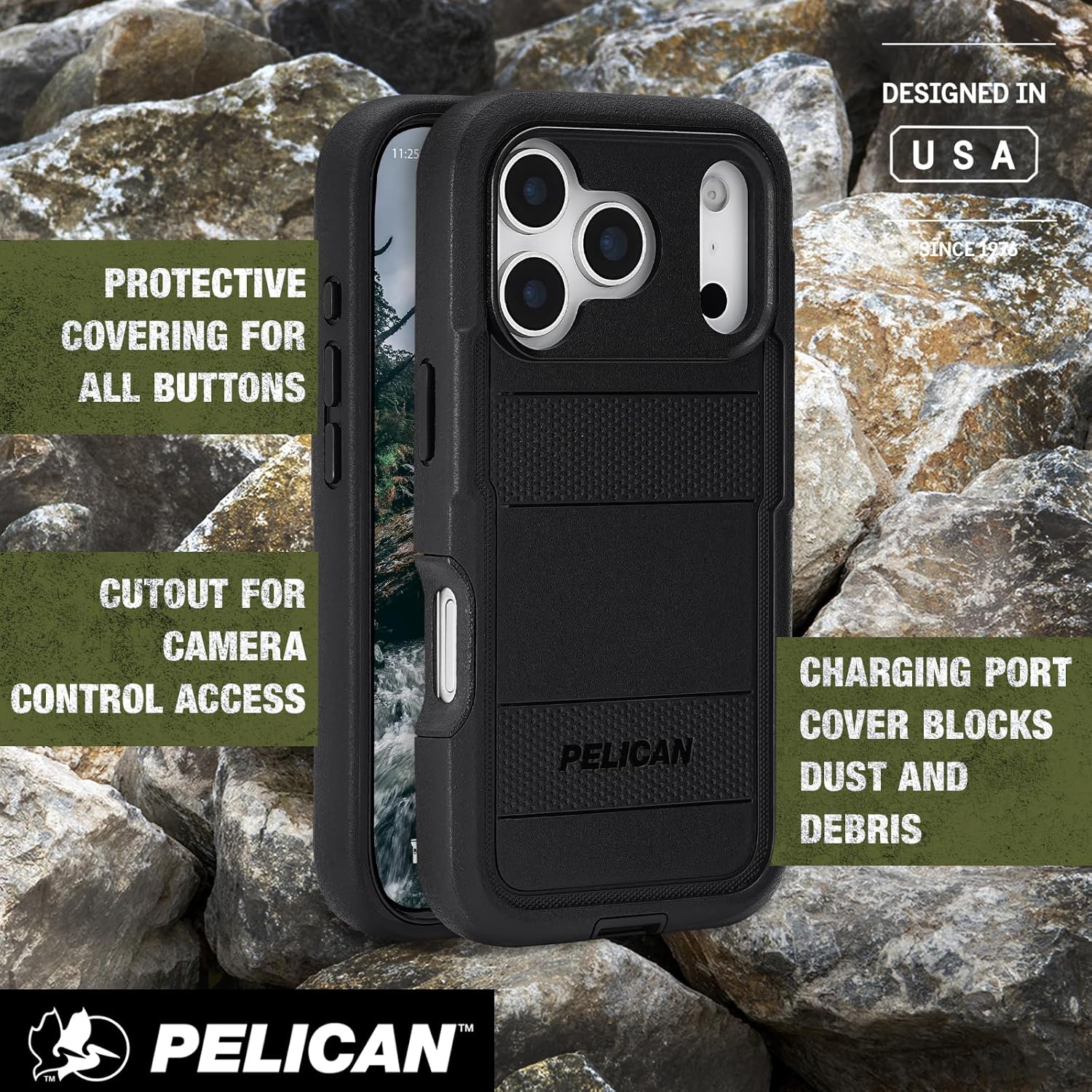 Pelican Voyager iPhone 17 Pro Case [Compatible with MagSafe] Rugged Phone Case w/ 24ft Military-Grade Drop Protection - Heavy Duty Phone Cover w/Belt Clip Holster for iPhone 17 Pro - Black - Image 5