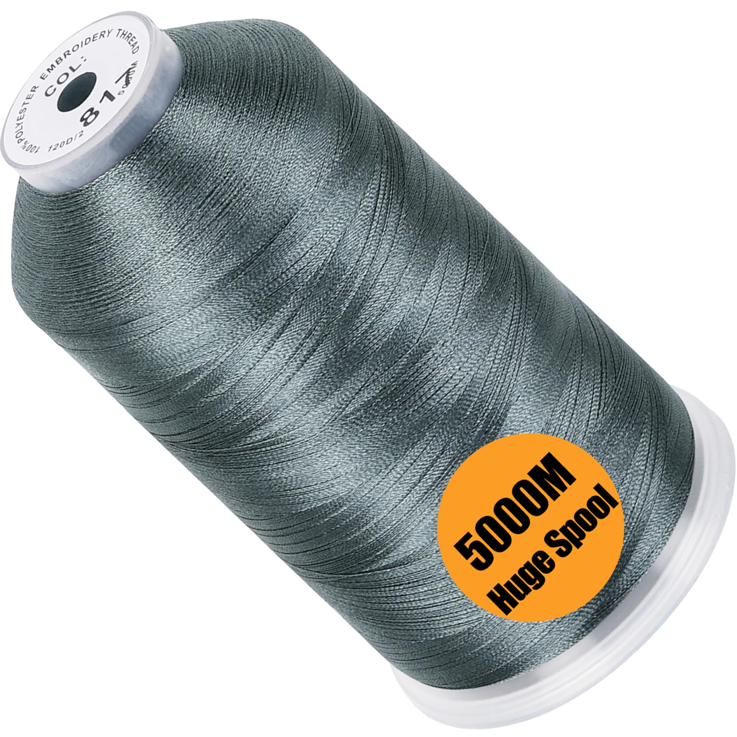 New brothread - Single Huge Spool 5000M Each Polyester Embroidery Machine Thread 40WT for Commercial and Domestic Machines - Gray
