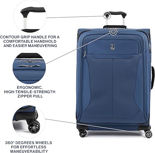 Miniatura 3 de Travelpro Tourlite Softside Equipaje Expandible con 4 Ruedas Giratorias, Maleta Ligera, Hombres y Mujeres, Azul, Grande a cuadros, 29 pulg., Equipaje