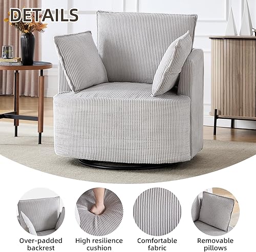 Miniatura 6 de CANMOV Silla giratoria con diseño de barril giratorio de 360 con 3 almohadas, cómodo sillón redondo de pana para sala de estar, dormitorio, sala de