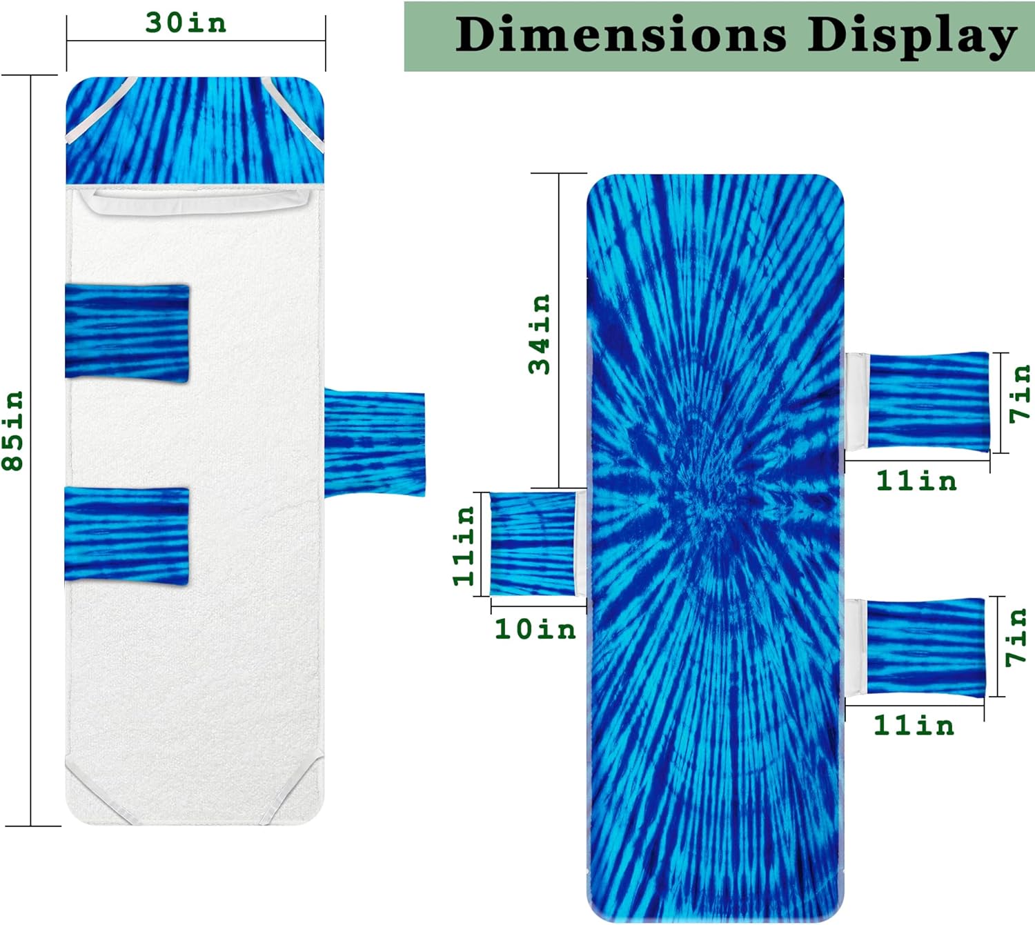 Lounge Chair Towel Cover, Beach Chair Cover (Pack of 2), Pool Lounge Chair Covers for Outdoor,Garden, Beach,Sun Lounger,Hotel Pool,Large Size and No Sliding, 85" X 30", Blue Tie Dye