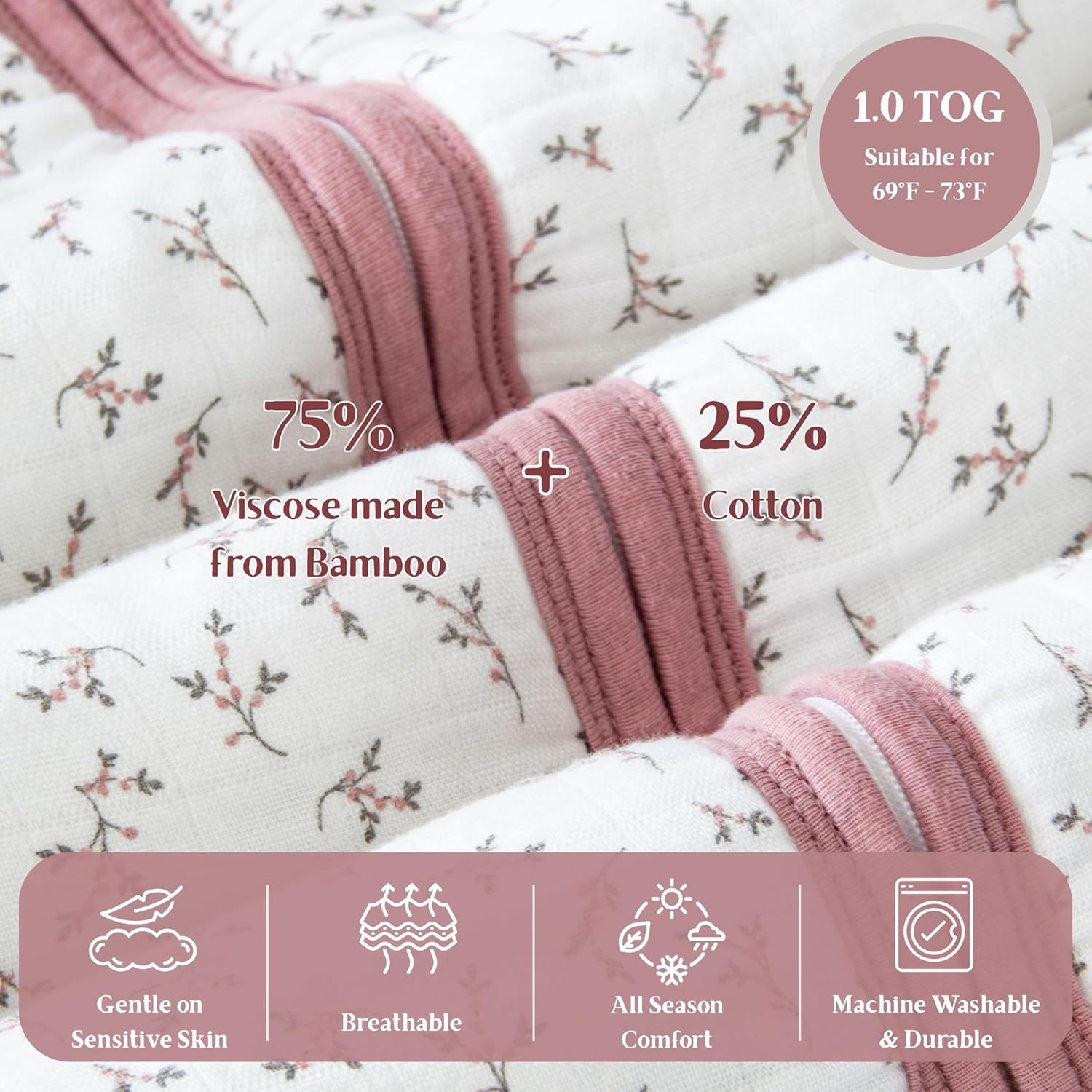 Unisex Baby Sleep Sack 1.0 TOG, Lightweight Wearable Blanket, Soft Rayon Made from Bamboo Toddler Sleep Bag - Image 2