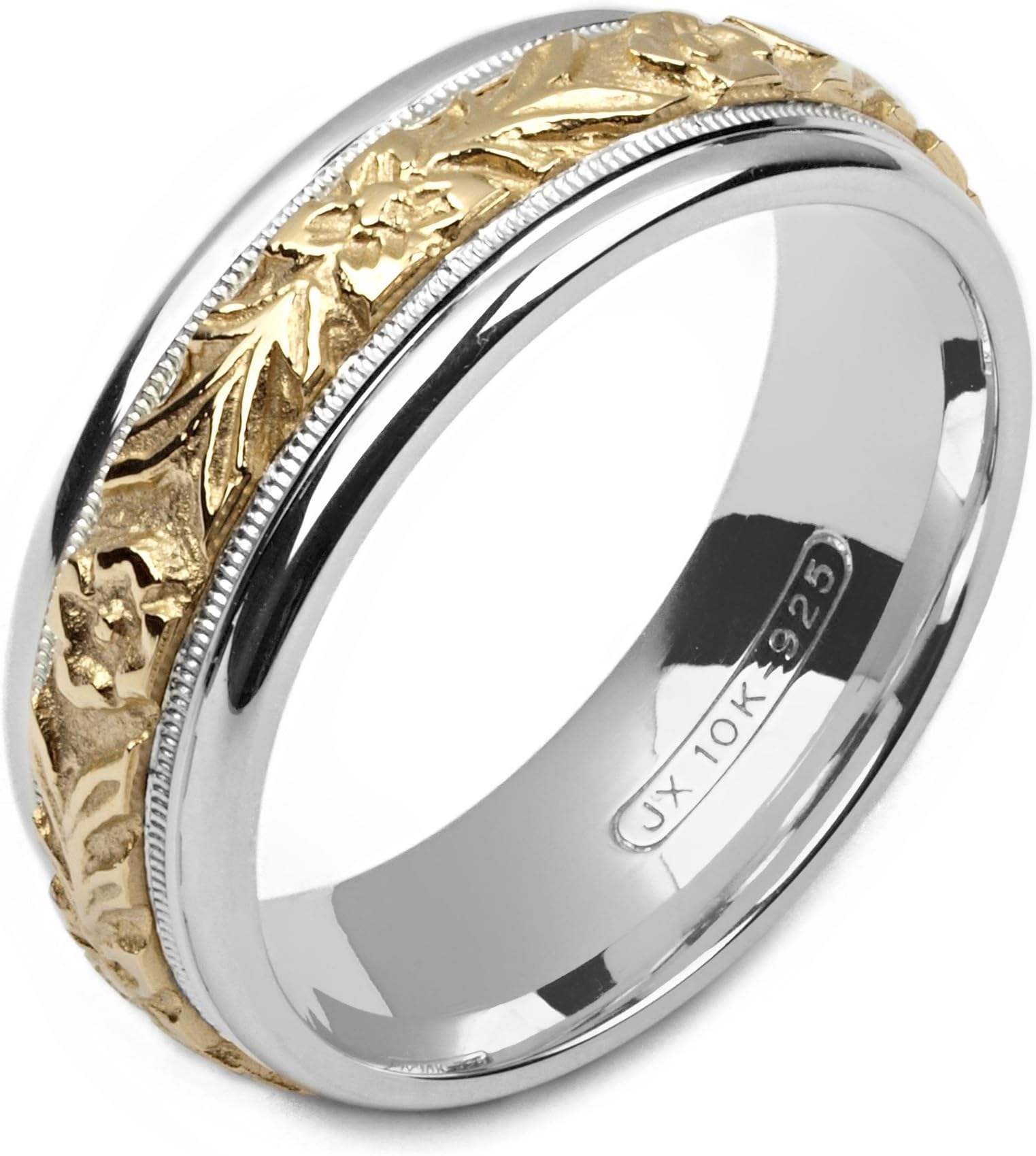 Alain Raphael 2 Tone Sterling Silver and 10k Yellow Gold 7 Millimeters Wide Wedding Band Ring