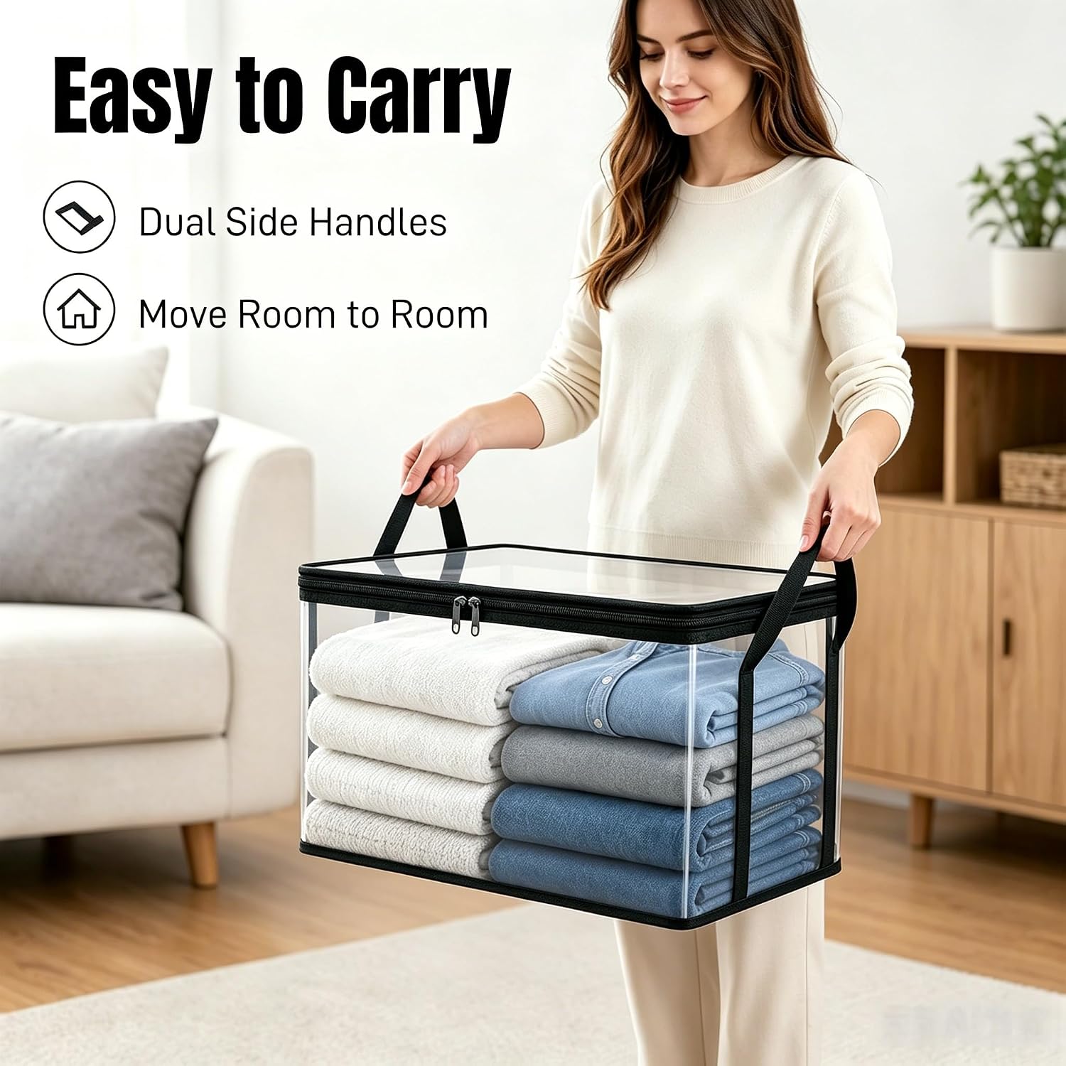 Large Clear Thick PVC Storage Bag with Hinged Lid, Heavy-Duty Durable High Capacity Organizer, Perfect for Home, Camping, Travel, Attic and Moving (2, black)