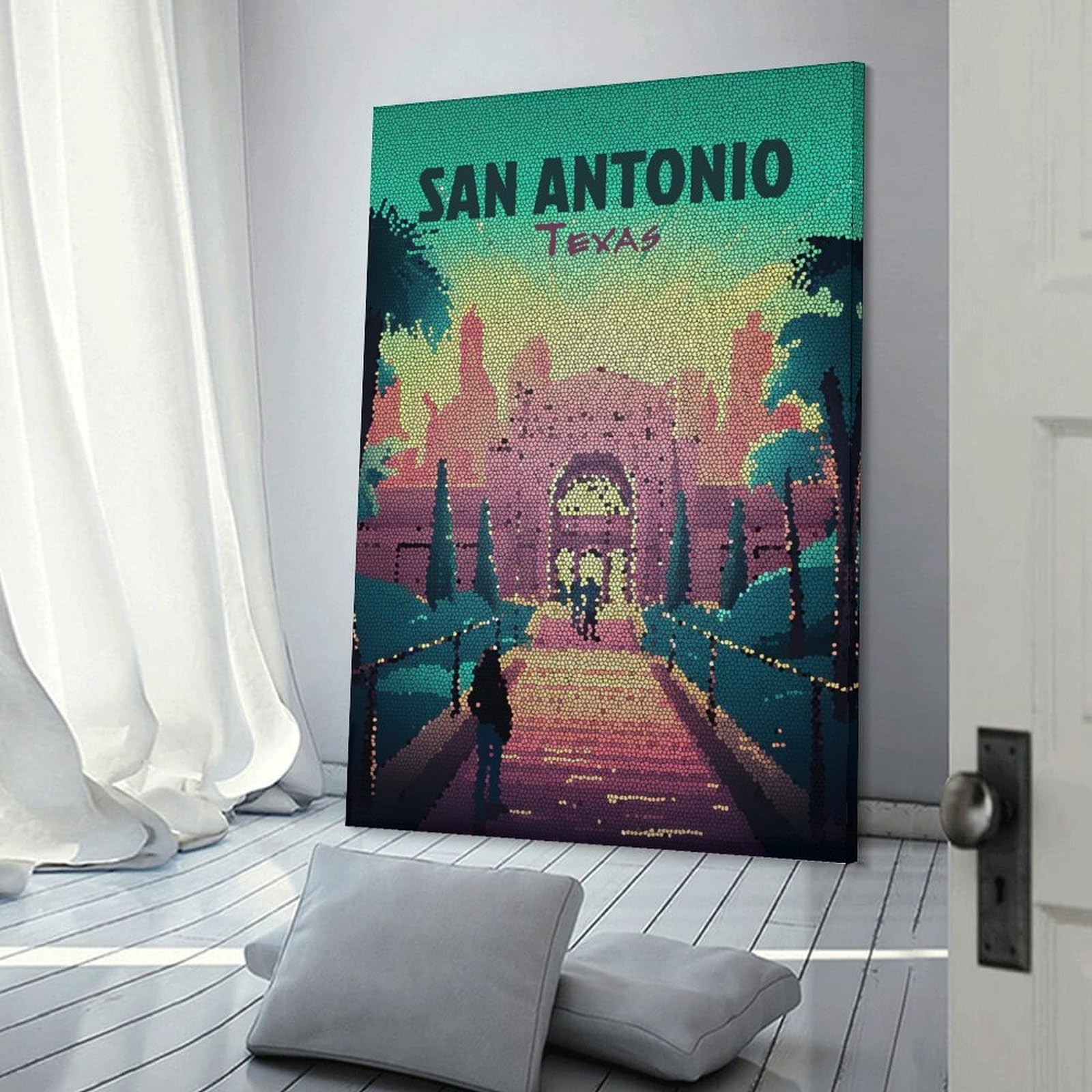 Junmoney Wall Art Print San Antonio Texas Mosaic Art, 24x36inch(60x90cm), for Hallway, Bedroom Or Modern Interiors, Thoughtful Wall Decor for Art Lovers
