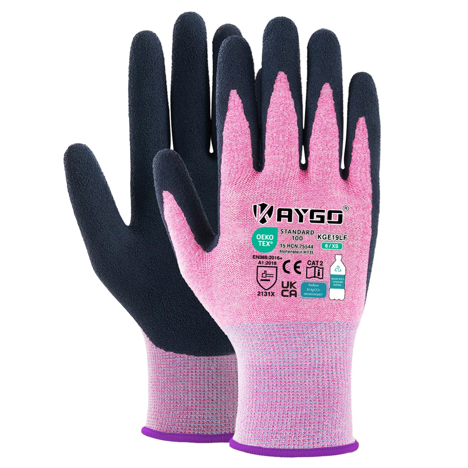 KAYGO Latex Coated Work Gloves for Women Breathable, 12 Pairs Recycled Polyester Gardening Gloves, Eco Friendly Safety Yard Work Gloves for Ladies, KGE19L (Pink, X-Small) — image 1