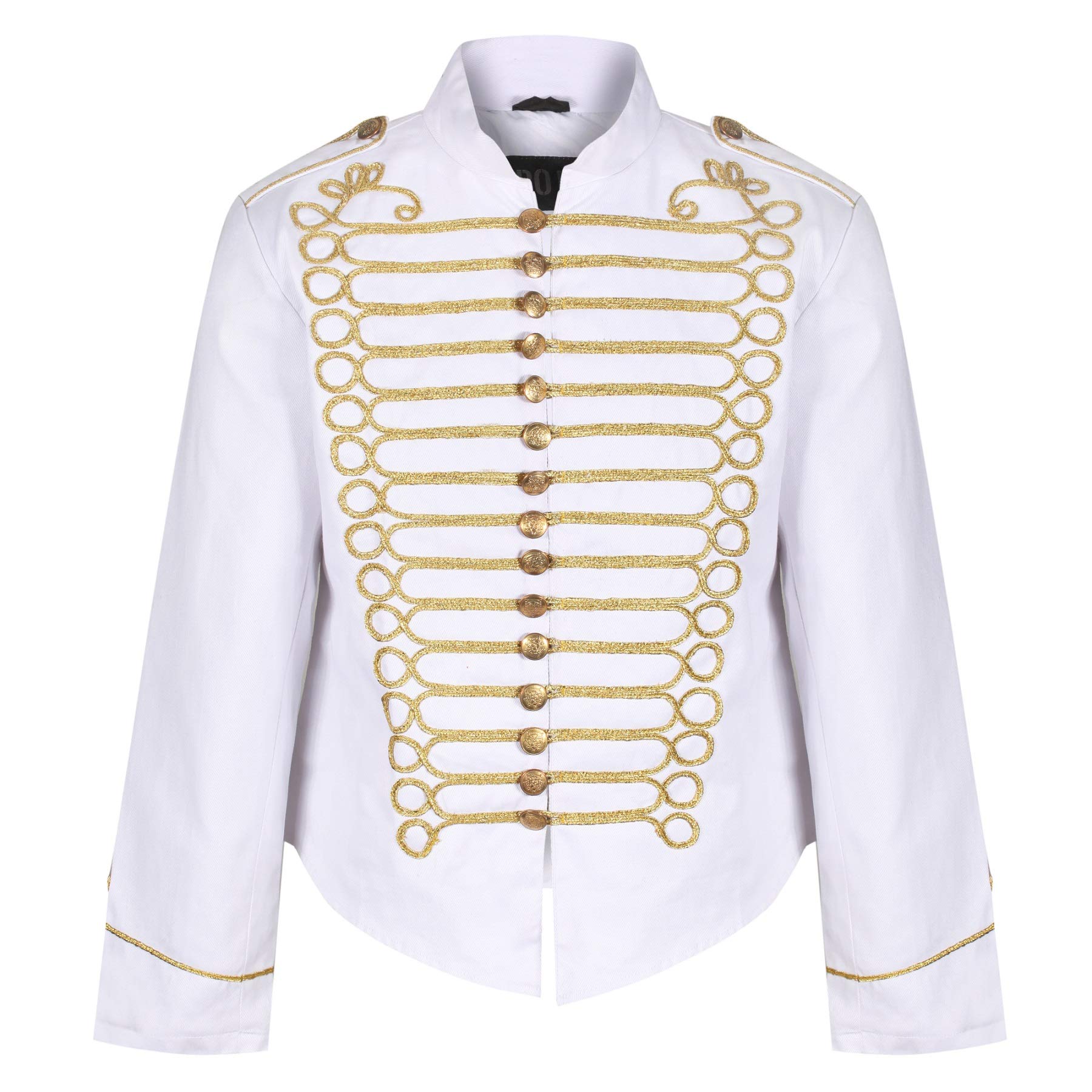 Ro Rox Napoleon Military Drummer Parade Jacket Steampunk Military Jacket, White & Gold, 2XL
