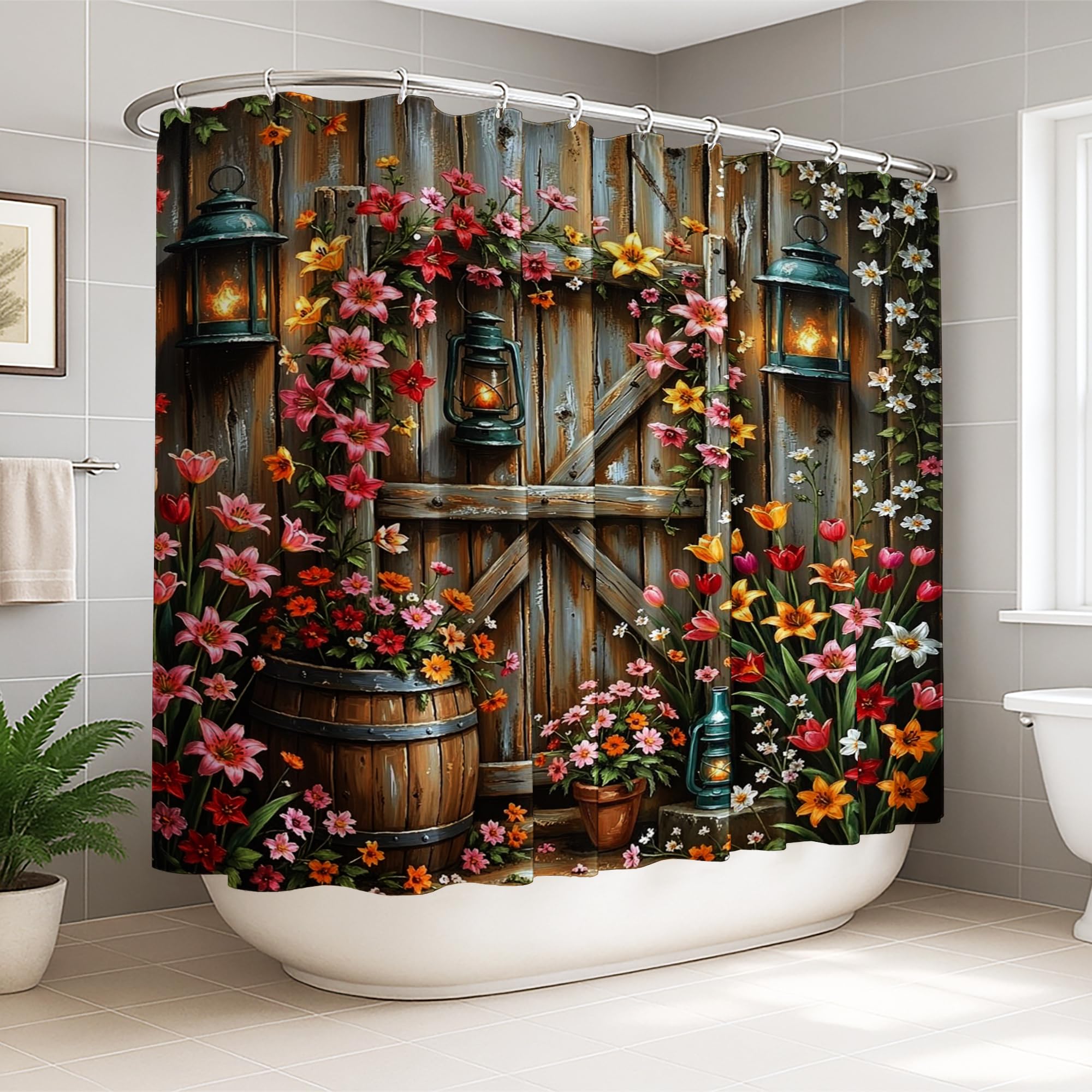 Rideau de douche lavable grand format avec crochets de fixation inclus