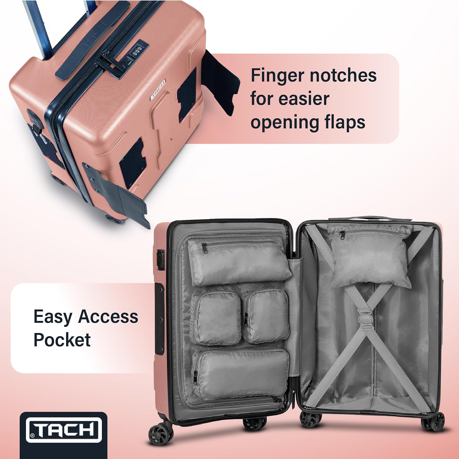 TACH Patented Connecting Hard Shell 3 Piece Luggage Set - 20, 24 & 28 inch Luggage | Carry-On, Medium & Large Rolling Suitcases - Pink