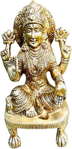 Himalayan Craft Lakshmi Laxmi Diosa tallada a mano de latón, diosa de la fortuna, estatua de Ma Lakshmi, ídolo de escultura para la salud, riqueza,