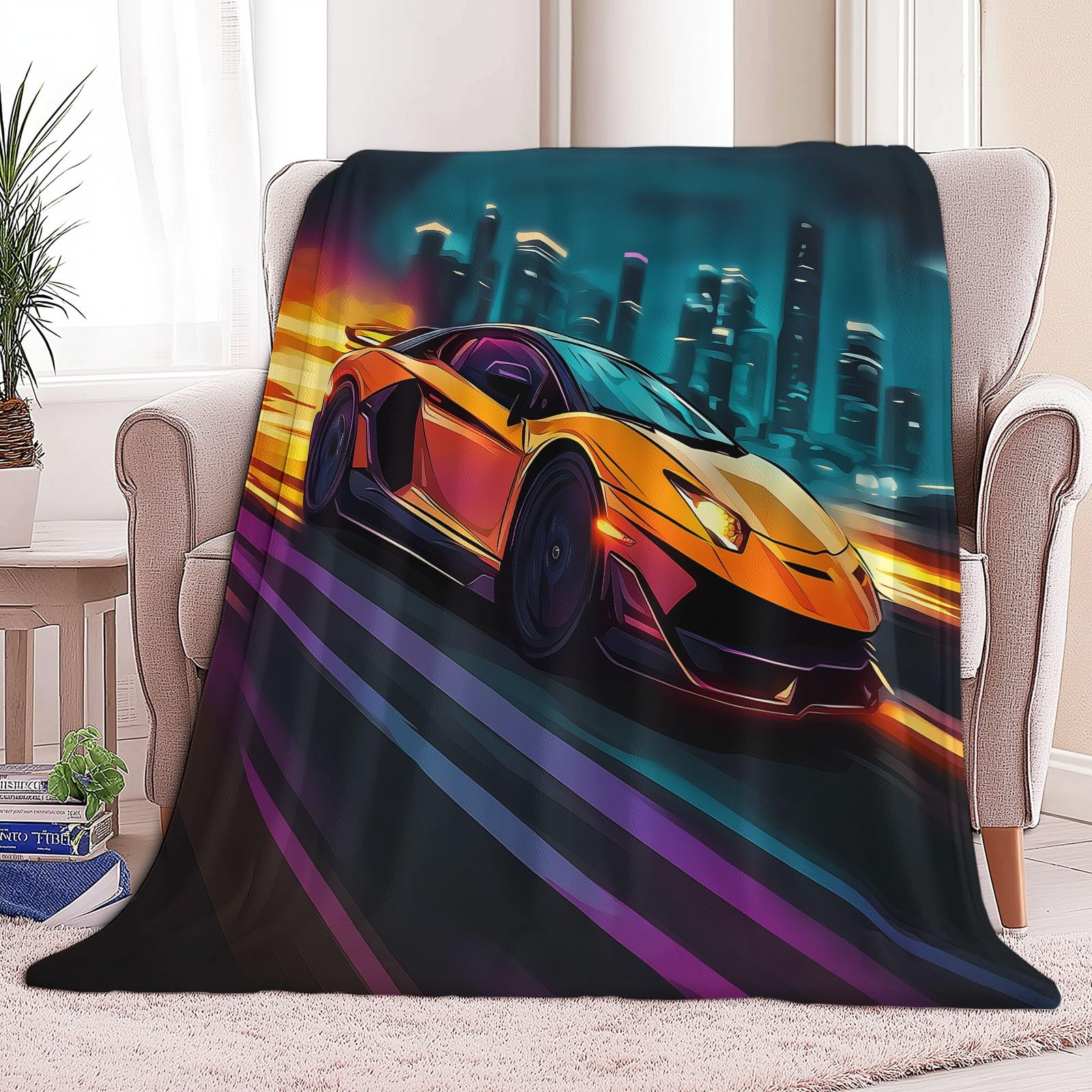 Genérico Manta de Franela de Forro Polar para Niños y Adultos 220 x 240 cm, Mantas para Sofa Estampado Surrealismo Fantasía Coche Deportivo - Manta Verde Oscuro Suave Cálida Transpirable Ligera