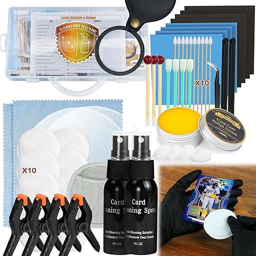 17-in-1 Card Cleaning Kit, Card Care Polishing Restoration with Plastic Case, Trading Card Cleaning with Polishing Cream and Cleaning Spray, Suitable for PSA Rated Card Care & Flatten Edges (12.2")