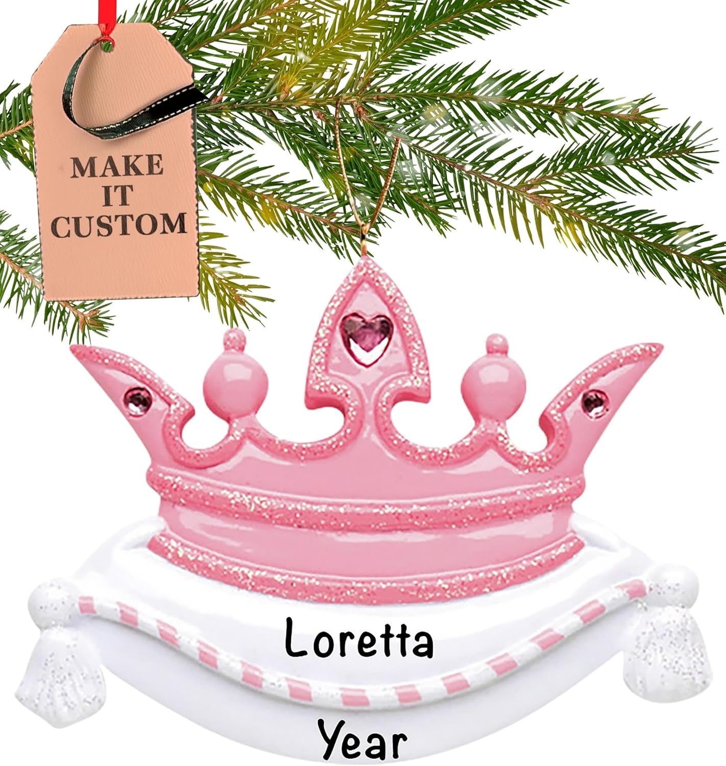 Personalized Princess Ornament 2026 for Little Girls, Pink Crown