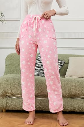 Cromoncent Women's Fuzzy Plush Pajama Pants, Fleece Fluffy Pj Pants for Women, Warm Pjs for Winter,XS-XXL