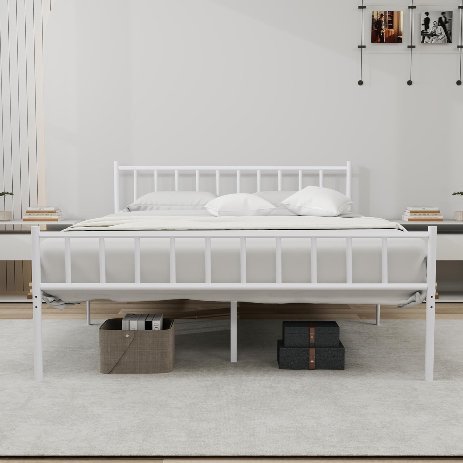 Zoophyter Metal Platform Queen Bed Frame with Headboard Footboard Strong Steel Slat Support Underbed Storage No Box Spring Needed Easy Assembly Black