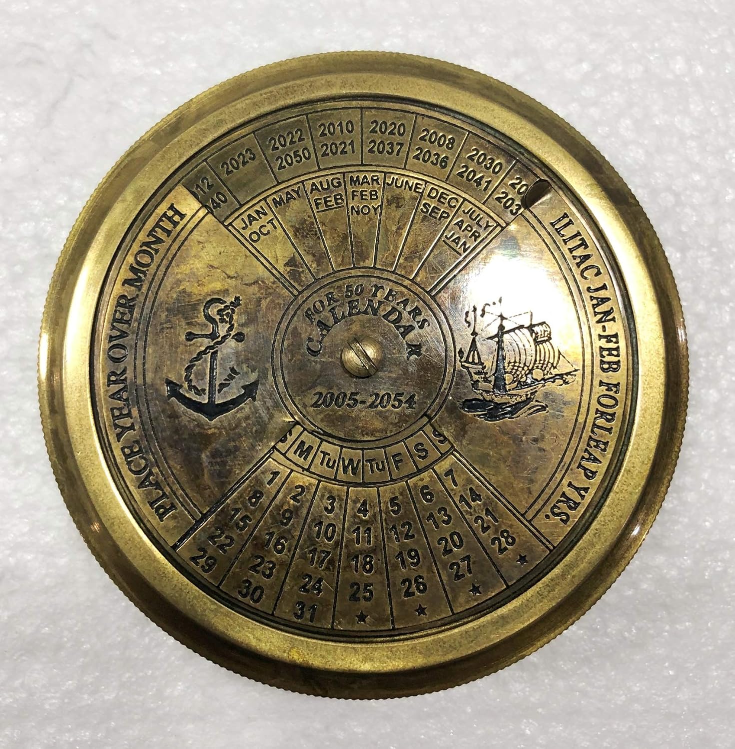 Antique Nautical 50 Years Calendar Compass 3" Brass Navigation Pocket Compass