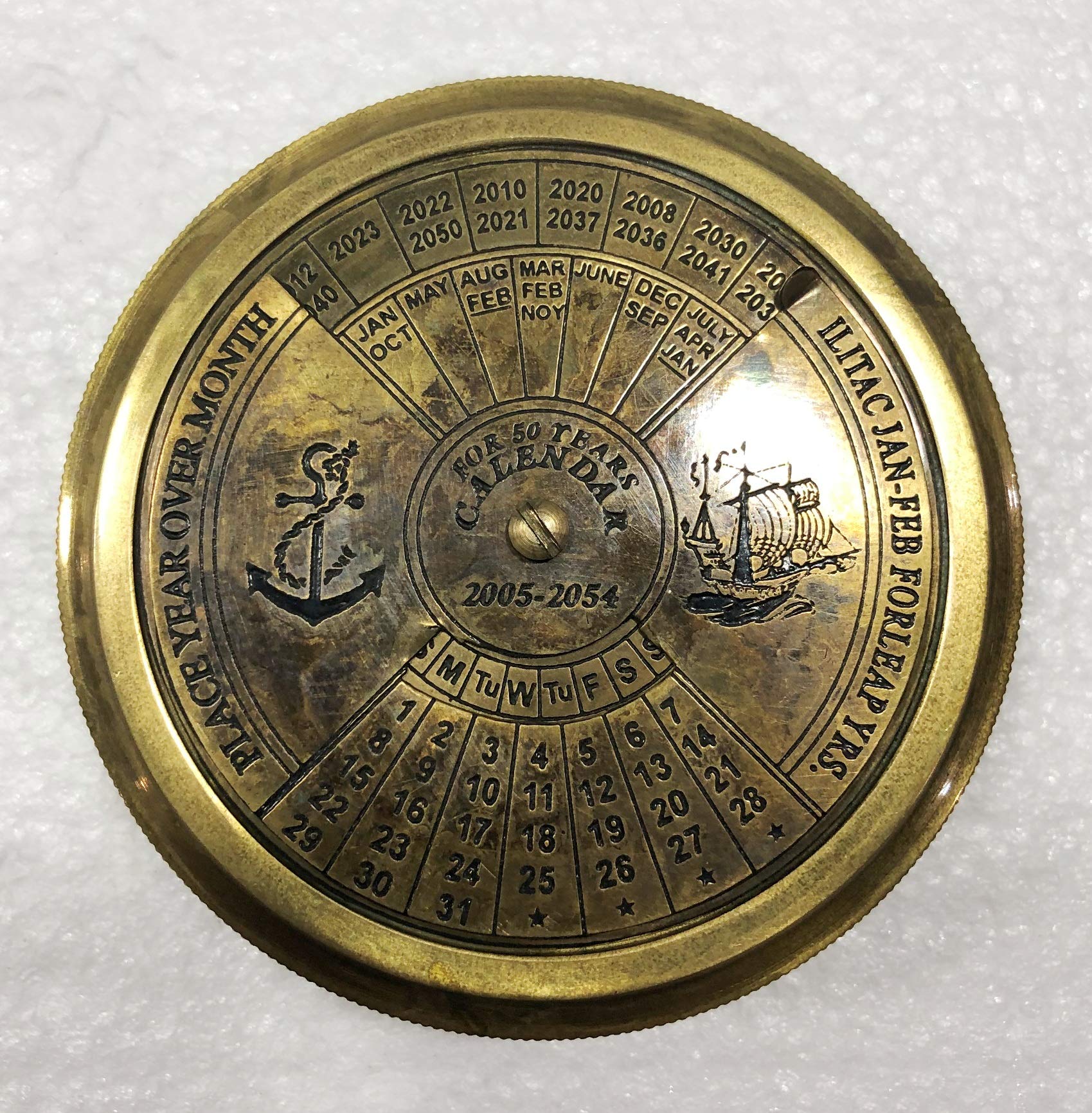 Antique Nautical - Brújula para calendario de 50 años, 7,6 cm, latón