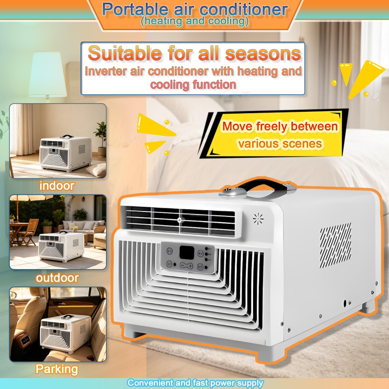 3400 BTU Aire Acondicionado Portátil con Calefacción, Pequeño Enfriador de Camping 300W con Compresor, Climatizador para Tienda, Remolque, Garaje, Espacio sin Ventanas, Silencioso