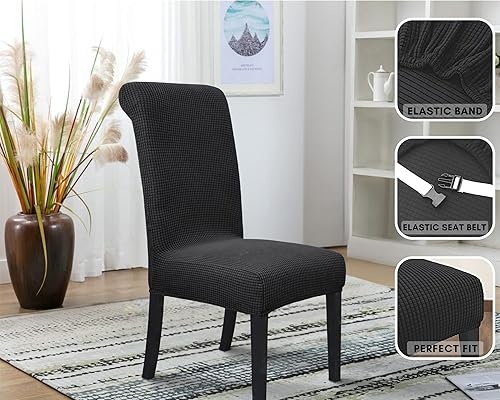 Miniatura 4 de SPRINGRICO Paquete de 4 fundas para sillas de comedor con cinturón de seguridad, fundas elásticas para sillas Parsons lavables, fundas protectoras