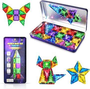 Desire Deluxe Micro Magnetic Tiles Building Blocks Toy - STEM Educational Travel Size Magnetic Blocks for Kids, Learning Sensory Montessori Toddler Magnetic Toys 3+ YO Glitter, 18pc
