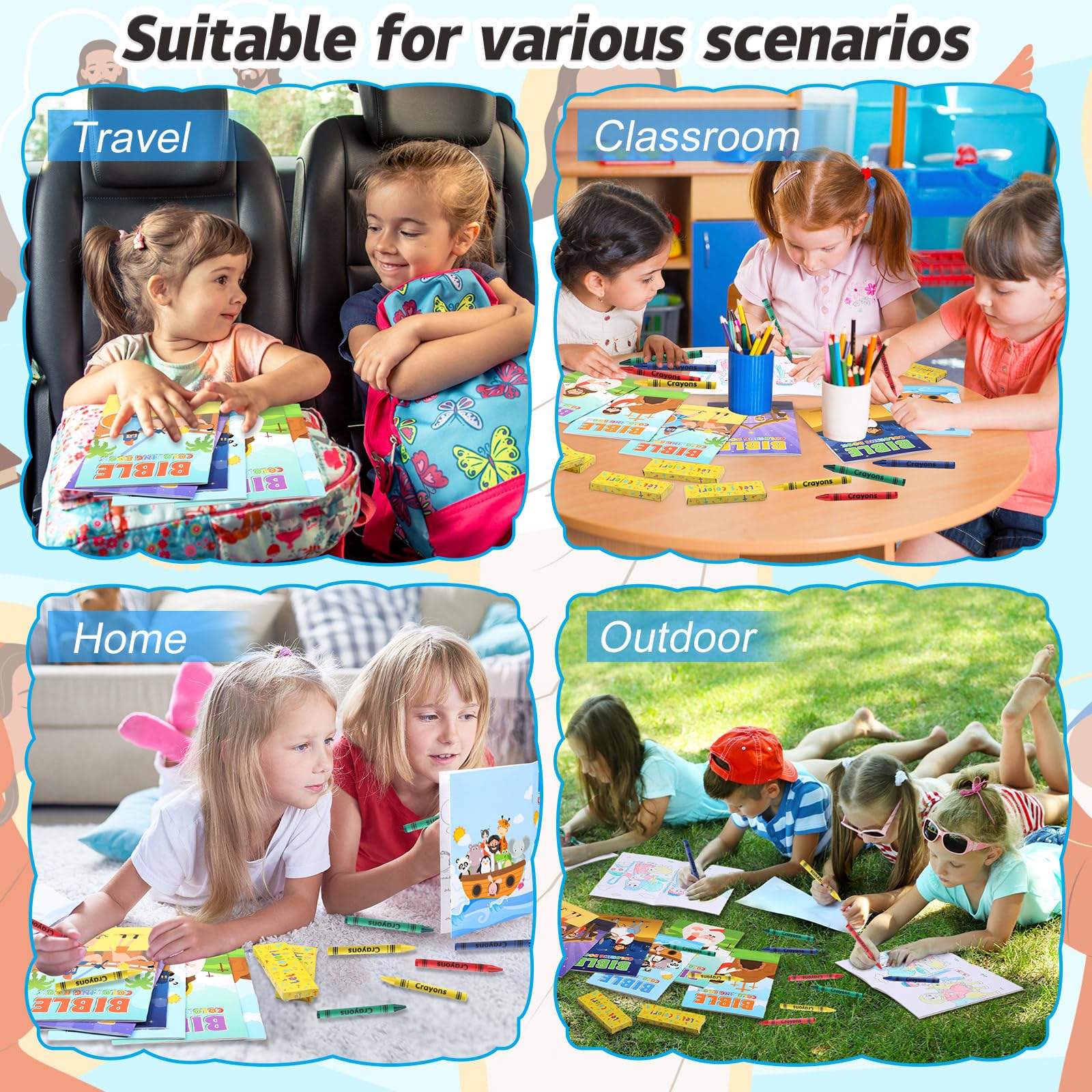 Gilprop Bibel-Malbücher mit Buntstiften für Kinder, Bibelvers, religiöse Zeichenbücher, christliche Malbücher für Kinder, Bibel-Party, Geschenke, 24 Stück