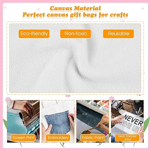 Miniatura 3 de Amylove 24 mini bolsas de lona en blanco, reutilizables, bolsas de comestibles, bolsas de bricolaje para fiestas y eventos (blanco, 8.5 x 8 pulgadas)