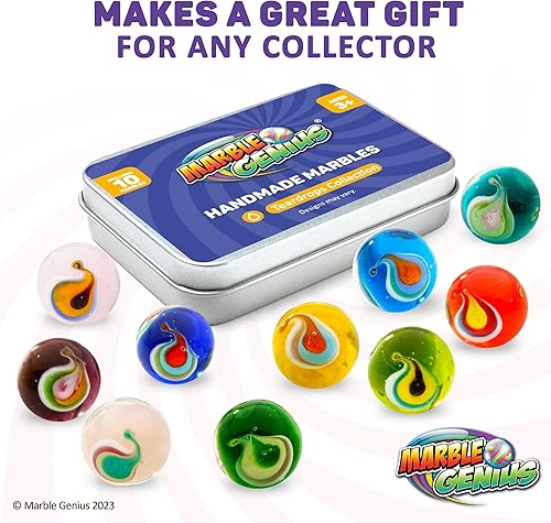 Miniatura 6 de Marble Genius Canicas de coleccionista, lágrimas, 0.630 in, juego de 10 vasos coloridos hechos a mano, regalos para niños, rellenos de calcetines