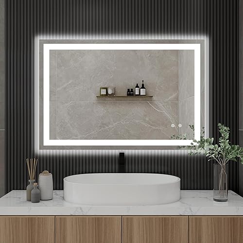 Espejo de baño LED con luces, espejo de baño LED de 24 x 36 pulgadas, antiempañamiento, espejo inteligente iluminado regulable para montaje en