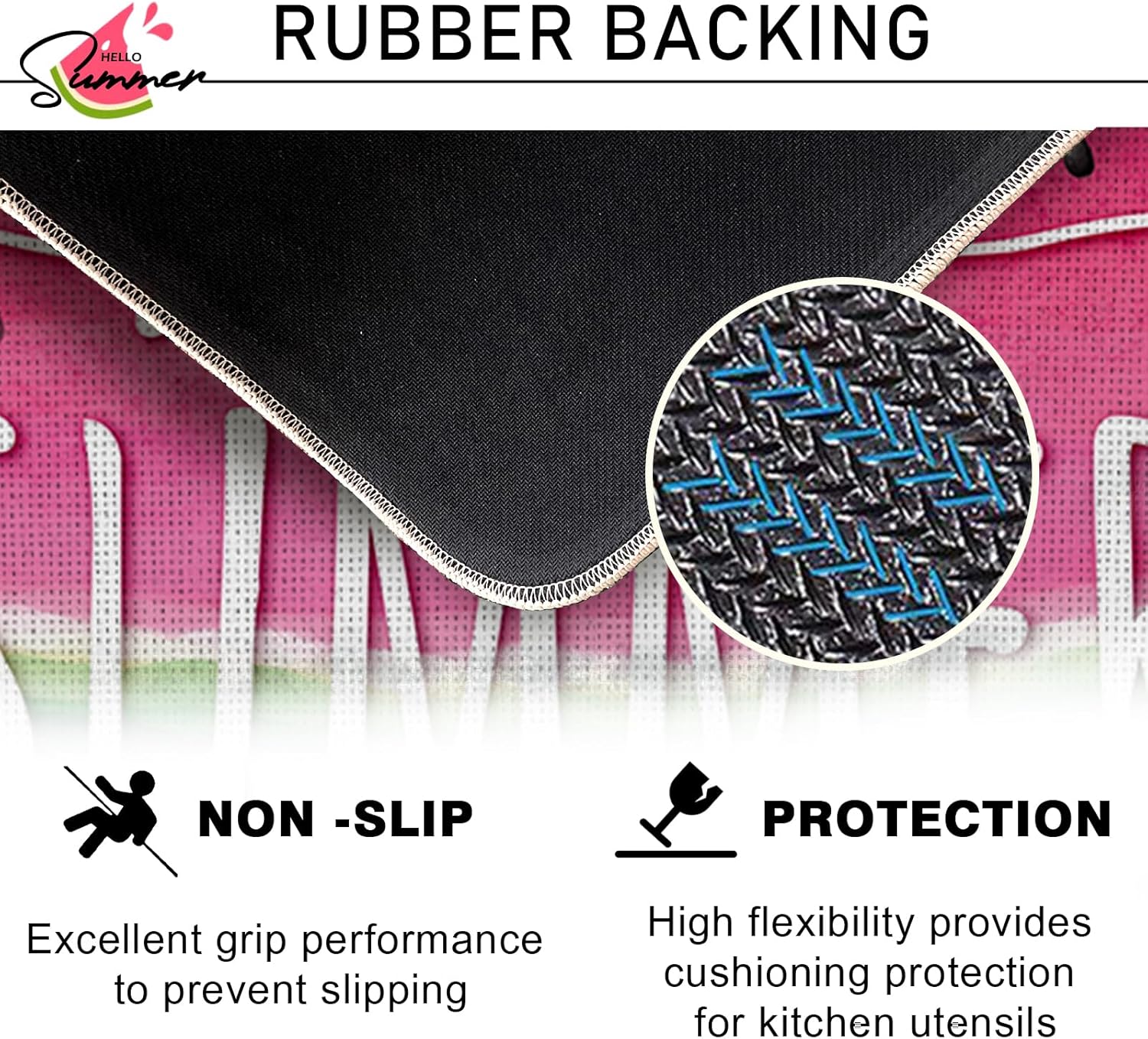 Hello Summer Watermelon Kitchen Rugs Set of 2, Pink Green Heart Shape Sweet Melons Daisy Flower Kitchen Mats Decor, Polka Dot Farmhouse Floor Door Mat Home Decorations -17x29 and 17x47 Inch