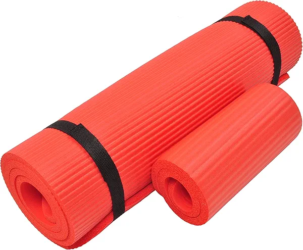 Fitvids 1/2-Inch Extra Thick High Density Anti-Tear Exercise Yoga Mat with Knee Pad and Carrying Strap, Multiple Colors