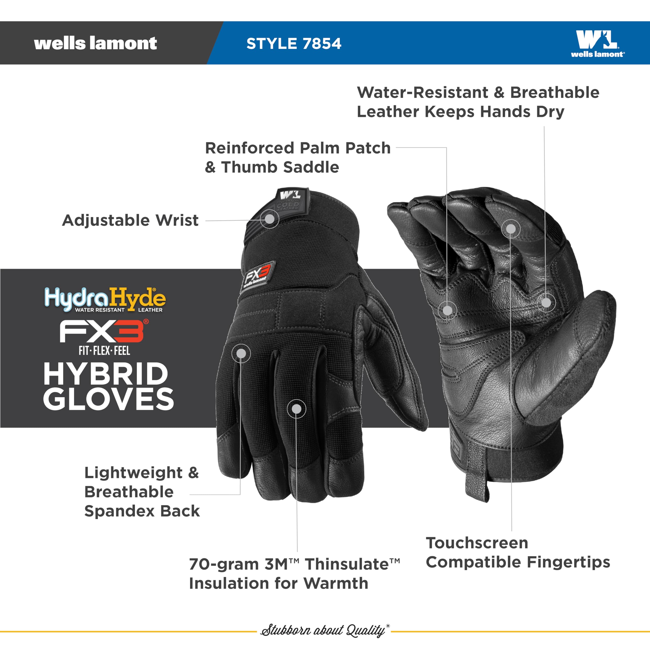 Wells Lamont Insulated Leather Work Gloves for Men - Fleece-Lined