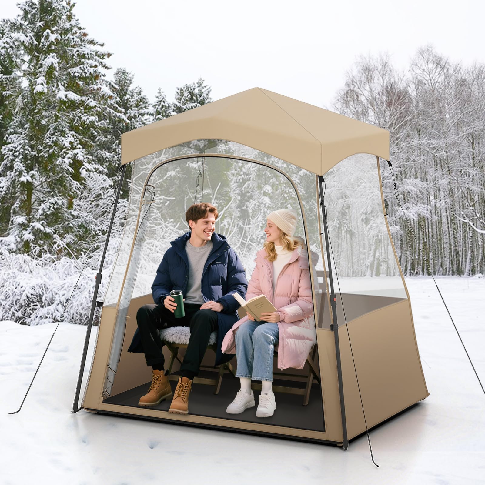 GYMAX Sportzelt, transparentes Outdoor Zelt für 2-4 Personen mit Überdachung, Abspannseilen & Heringen, tragbares Pop-Up-Zelt für Fußball, Softball-Spiele