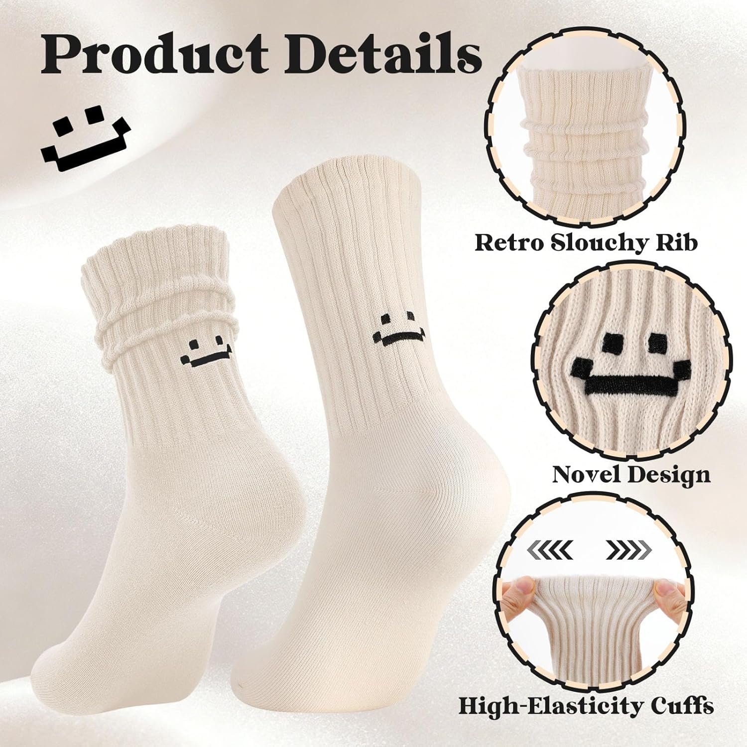 6 Pairs Cute Slouch Socks for Women Kawaii Cotton Scrunch Crew Socks Cozy Slouchy Sock - Image 4
