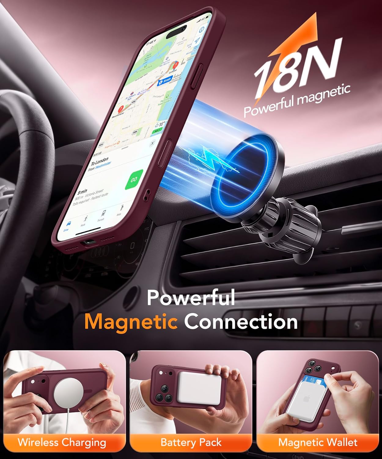 Magnetic Case for iPhone 17 Pro with Privacy Screen Protector [Compatible with MagSafe][Camera Protection][Military-Grade][Camera Control Cover]Translucent Matte iPhone 17 Pro Phone Case,Wine Red - Image 3