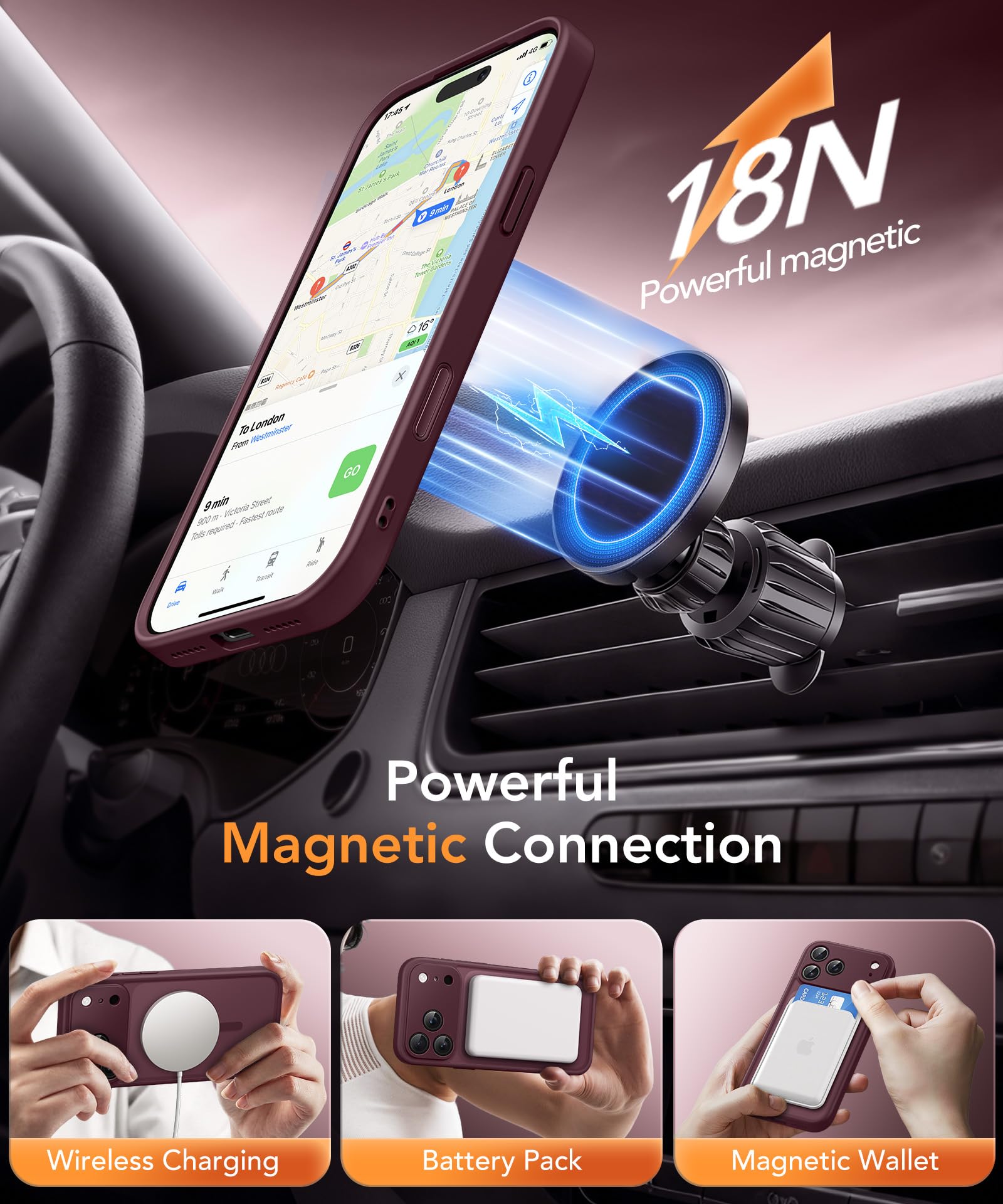 GOLBINBOX Magnetic Case for iPhone 17 Pro Max with Privacy Screen Protector [Compatible with MagSafe][Camera Protection][Military-Grade][Camera Control Cover]Translucent Matte 17 ProMax Phone Case,Wine Red in use