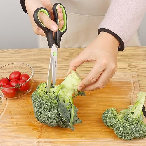 Miniatura 5 de Tijeras de cocina, cuchillas de acero inoxidable, agarre suave, juego de tijeras de cocina multiusos resistentes, negroverde, juego de 4 piezas