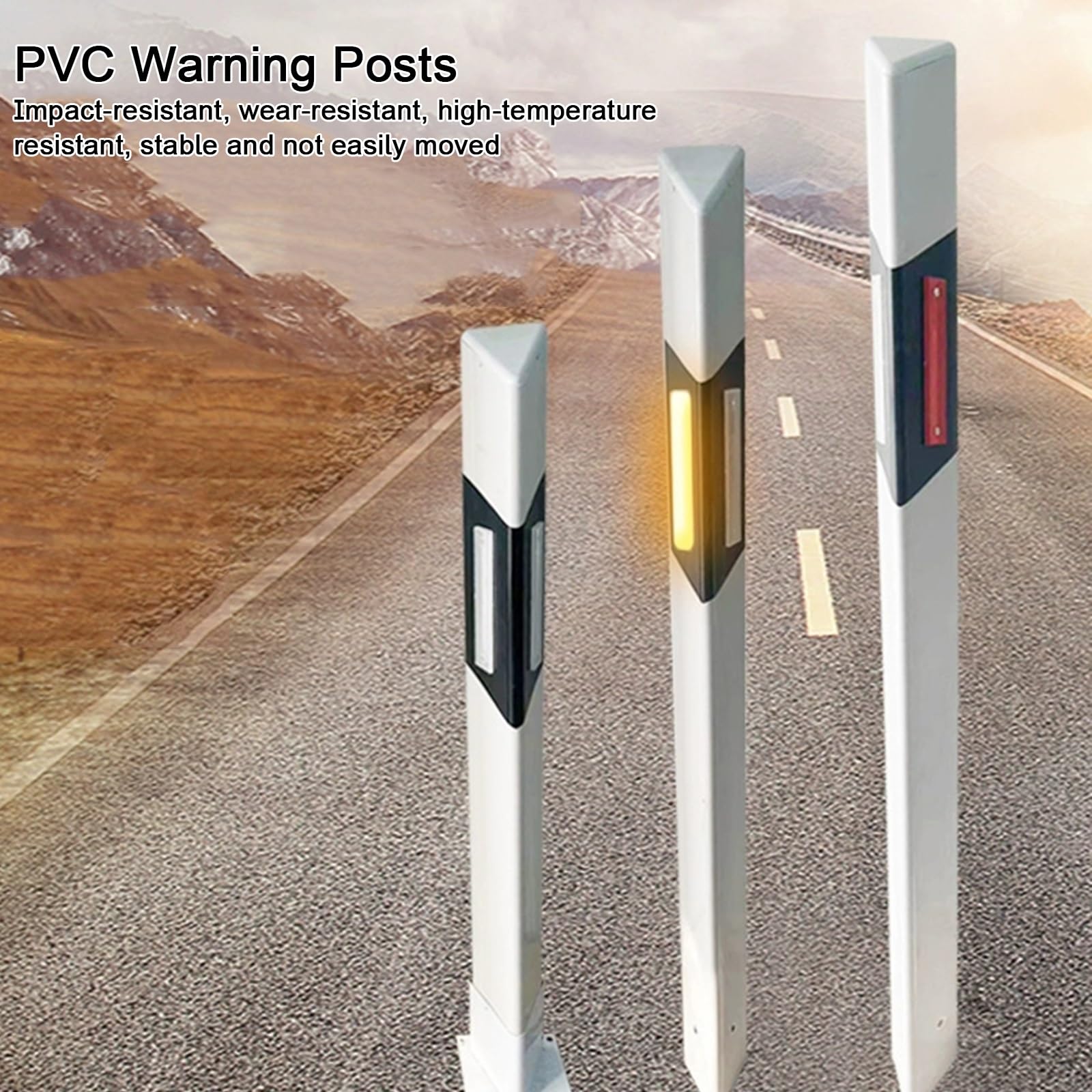 Bolardo de Tráfico, Conos Señalizacion de PVC, Estructura de Prisma Triangular, con Tiras Reflectantes, para Obras de Construcción y Estacionamientos (4 Pcs)