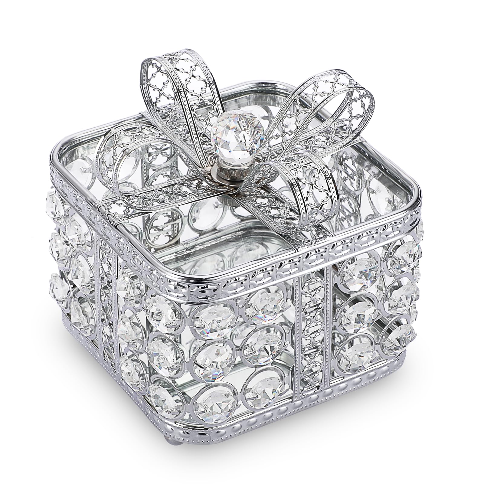 Boîte à bijoux en verre sur coiffeuse pour bagues et bracelets