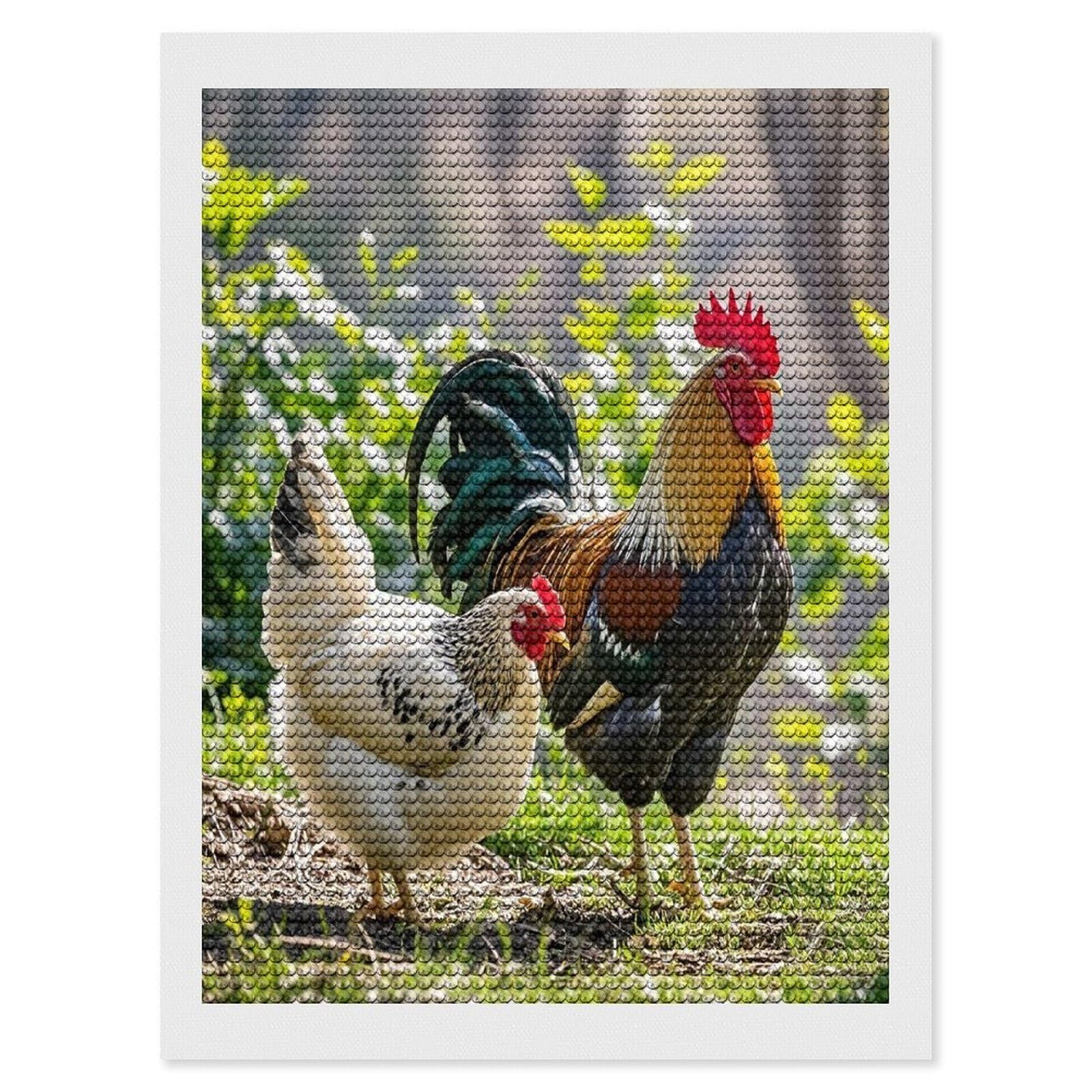 FekiLoot Rooster and Hen Diamond Painting Kits for Adults Full Round Drill Diamond Art Kits for Beginners 5D DIY Diamond Dots Paintings Diamonds Pictures Gem Art Home Wall Decor 12"x16"
