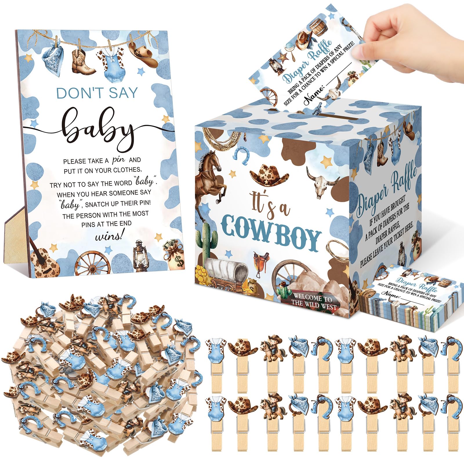 Photo 1 of Cinnvoice Blue Cowboy Diaper Raffle Baby Shower Game Set
