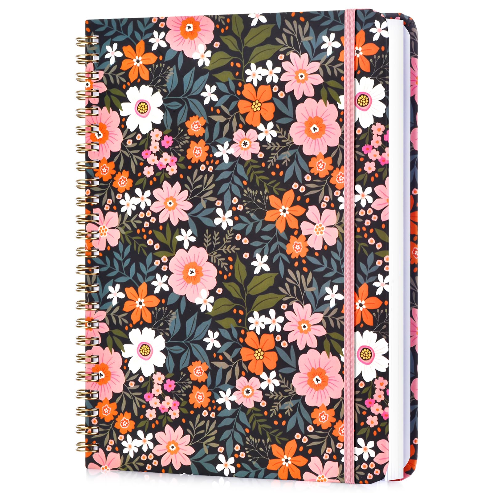 Taccuino a spirale da donna, quaderno a spirale con motivo floreale a righe, copertina rigida, 140 pagine, quaderni per lavoro e diario, prendere appunti, A5 100 g/m² e tasca fronte-retro
