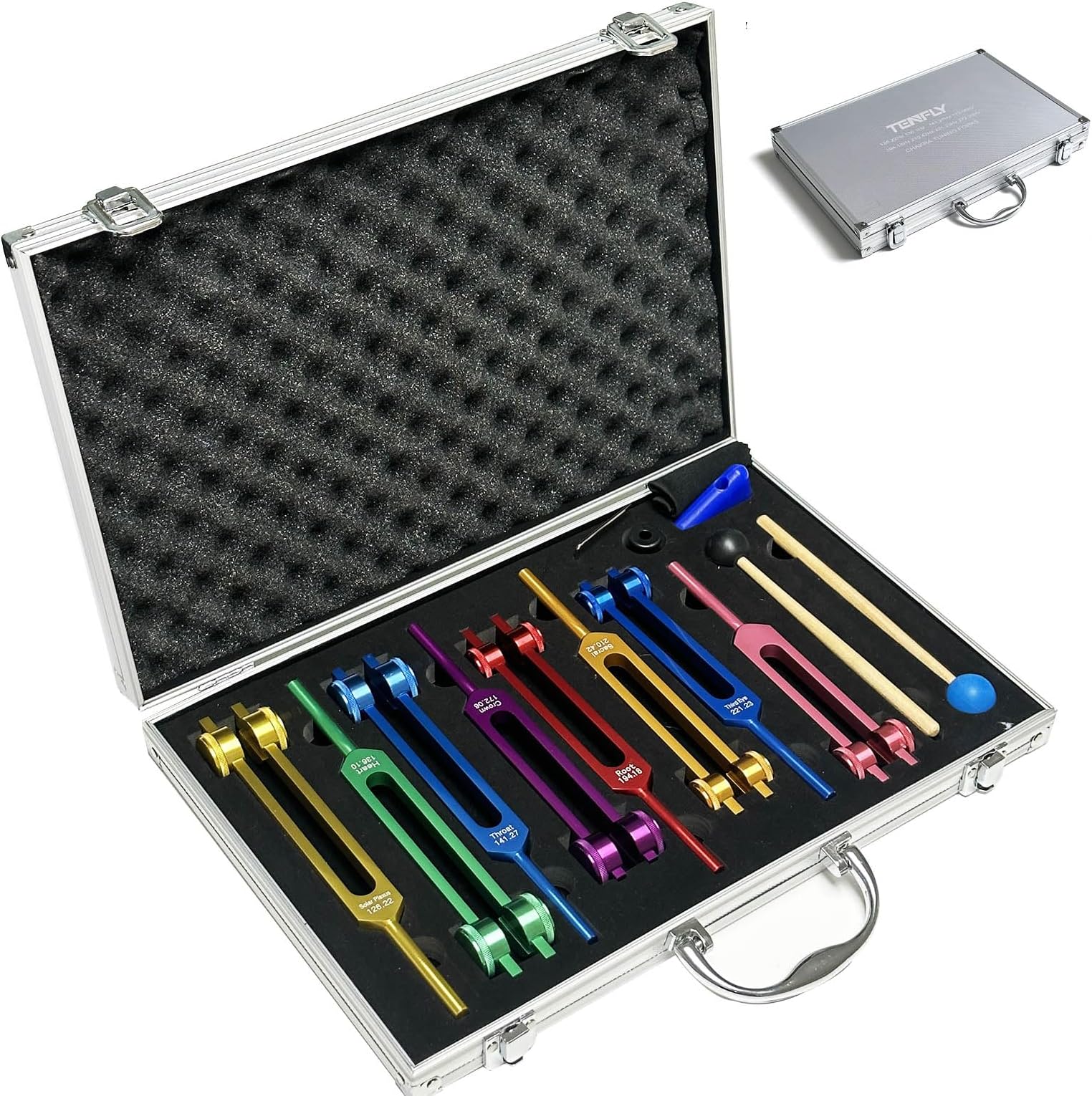 Chakra Tuning Forks Set for Healing, 7 Chakra+1 Soul Purpose Weighted Tuning Forks with Exquisite Aluminum Gift Box, Multicolour,(126.22 Hz, 136.1 Hz, 141.27 Hz, 172.06 Hz etc)