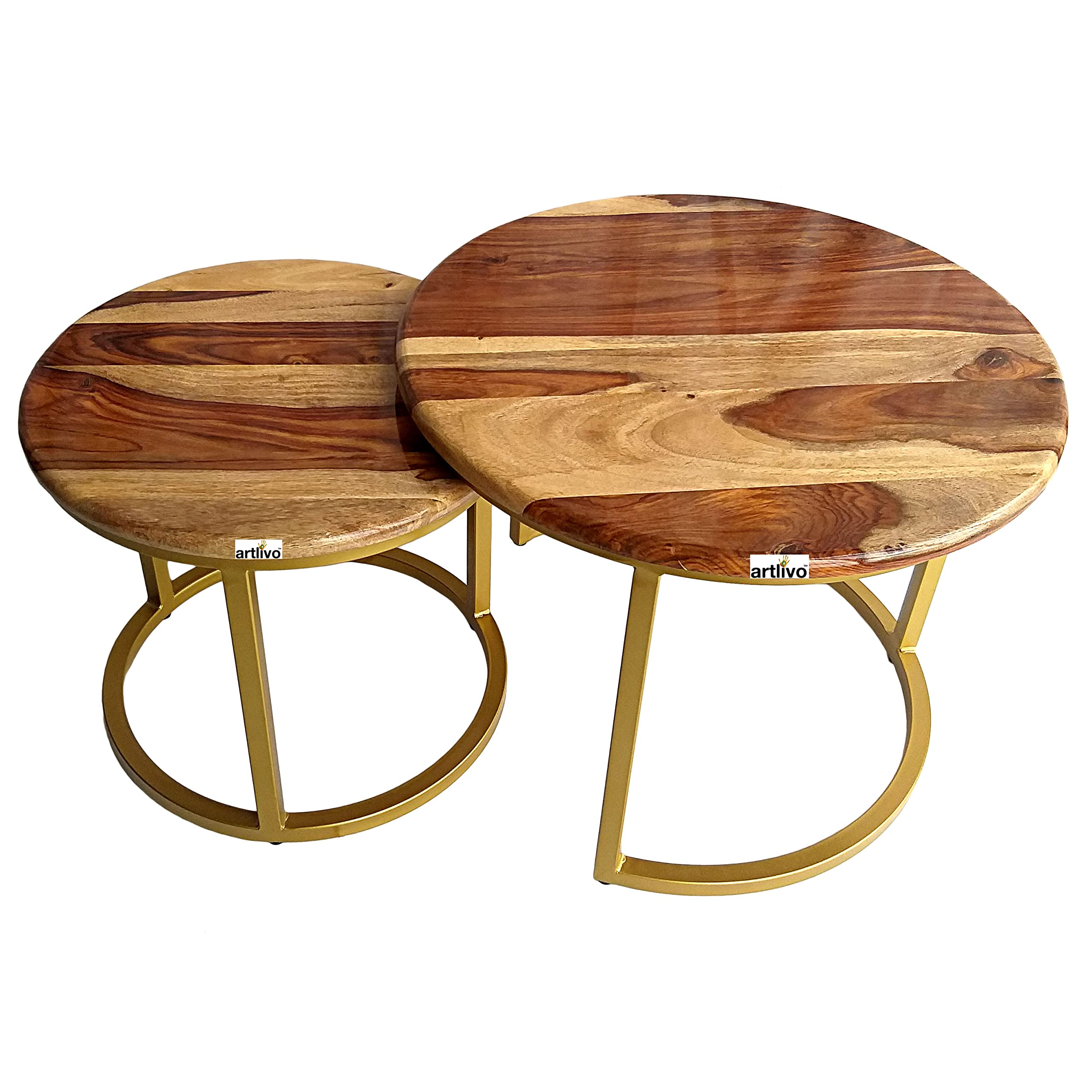 Artlivo Solid Sheesham Wood Round Coffee Table - Set of 2 (22/17 inch Dia) for Living|Drawing|Bedroom|Office|Balcony|Gift|Diwali|Wedding 1