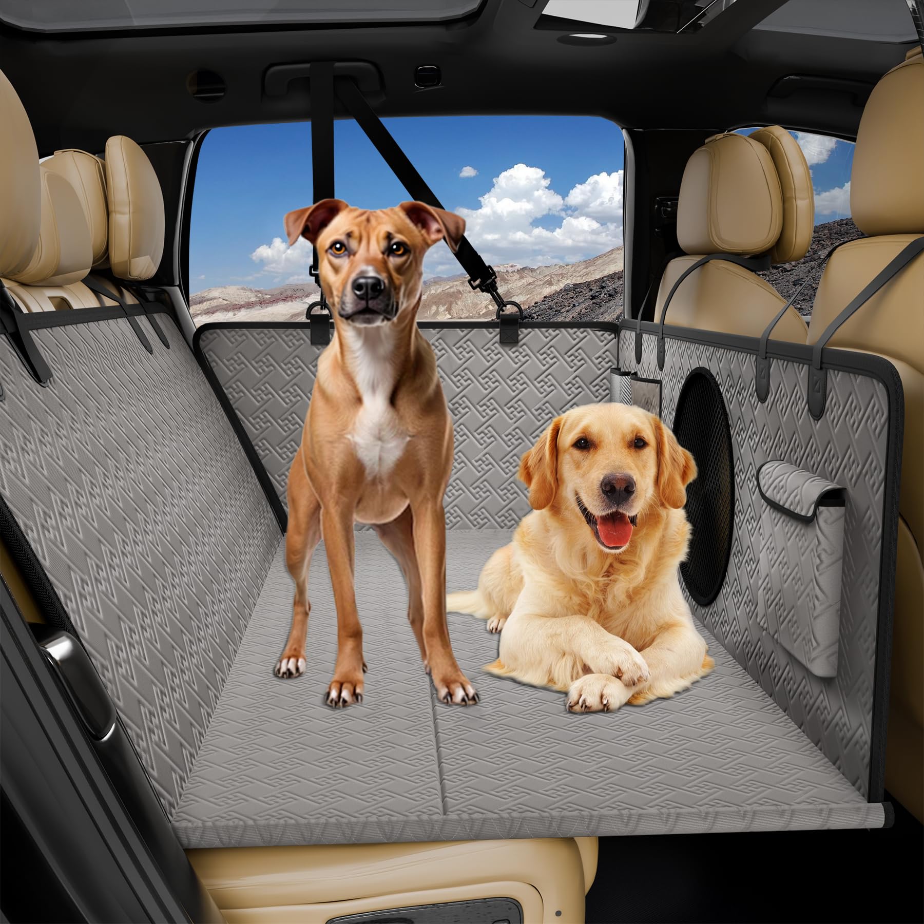 PawboHome XL Hard Bottom Back Seat Cover for Dogs - Waterproof Dog Hammock for Truck, Crew Cab, Like F150/RAM1500/Silverado
