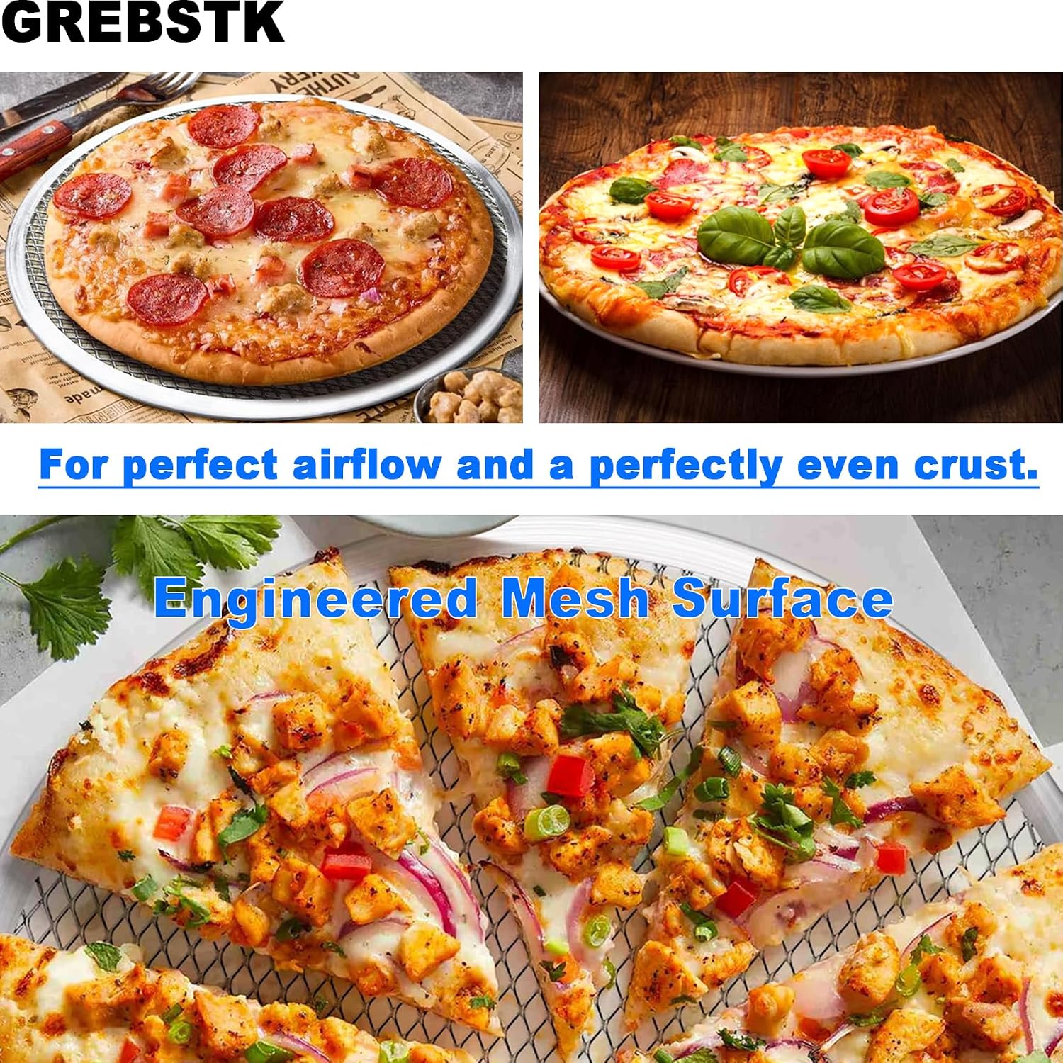 GREBSTK 2 Pack 16 Inch Large Pizza Baking Screens, Seamless Aluminum Pizza Mesh Pan Set, Non-Stick Restaurant-Grade Oven Trays for Home Kitchen and BBQ, Reusable Pizza Crisper Solution