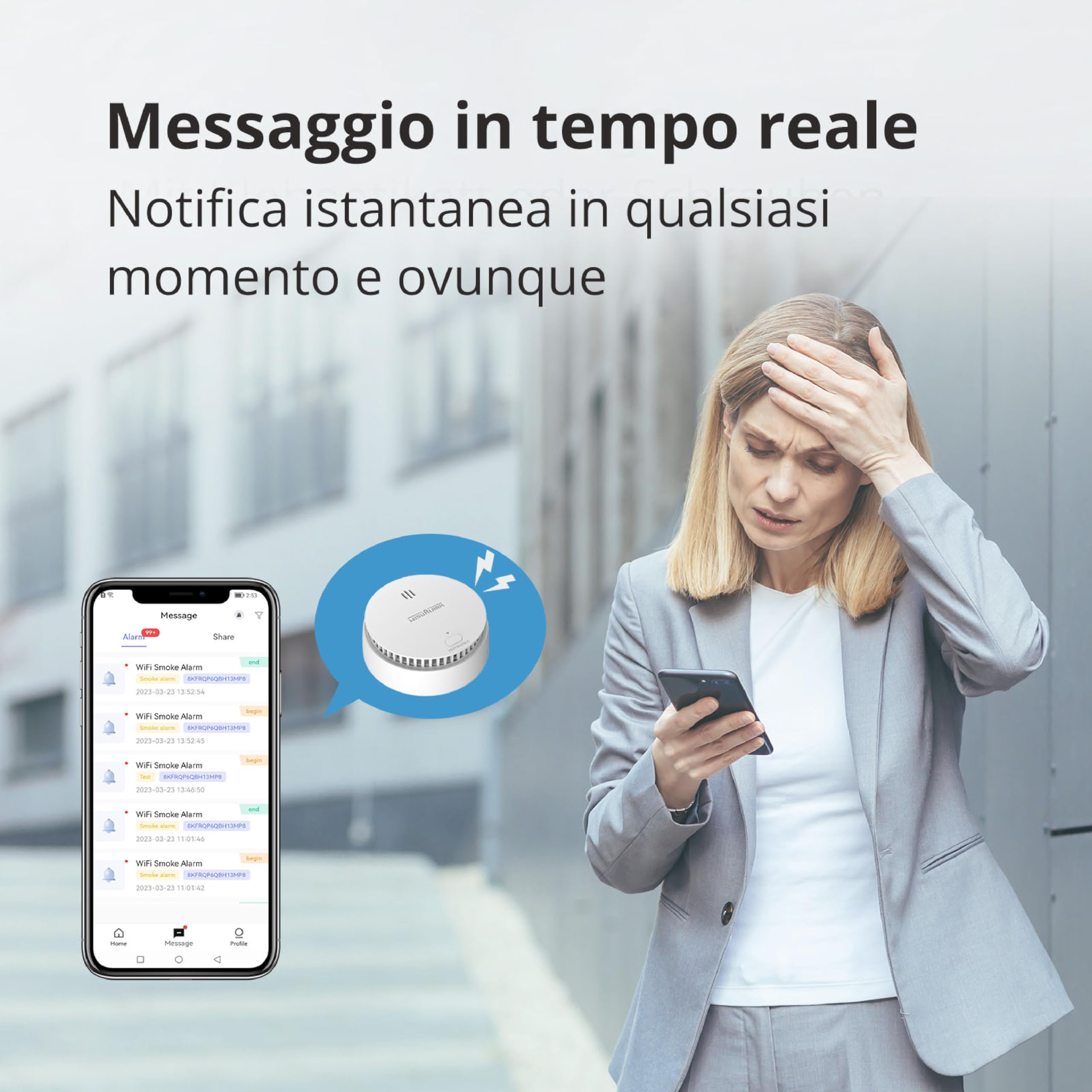 Rilevatore di Fumo WiFi, Rilevatore Fumo Wi-Fi Intelligente con App Wisualarm, Allarme Fumo con Batteria Sostituibile, Rilevatore di Incendio Conformi a EN14604