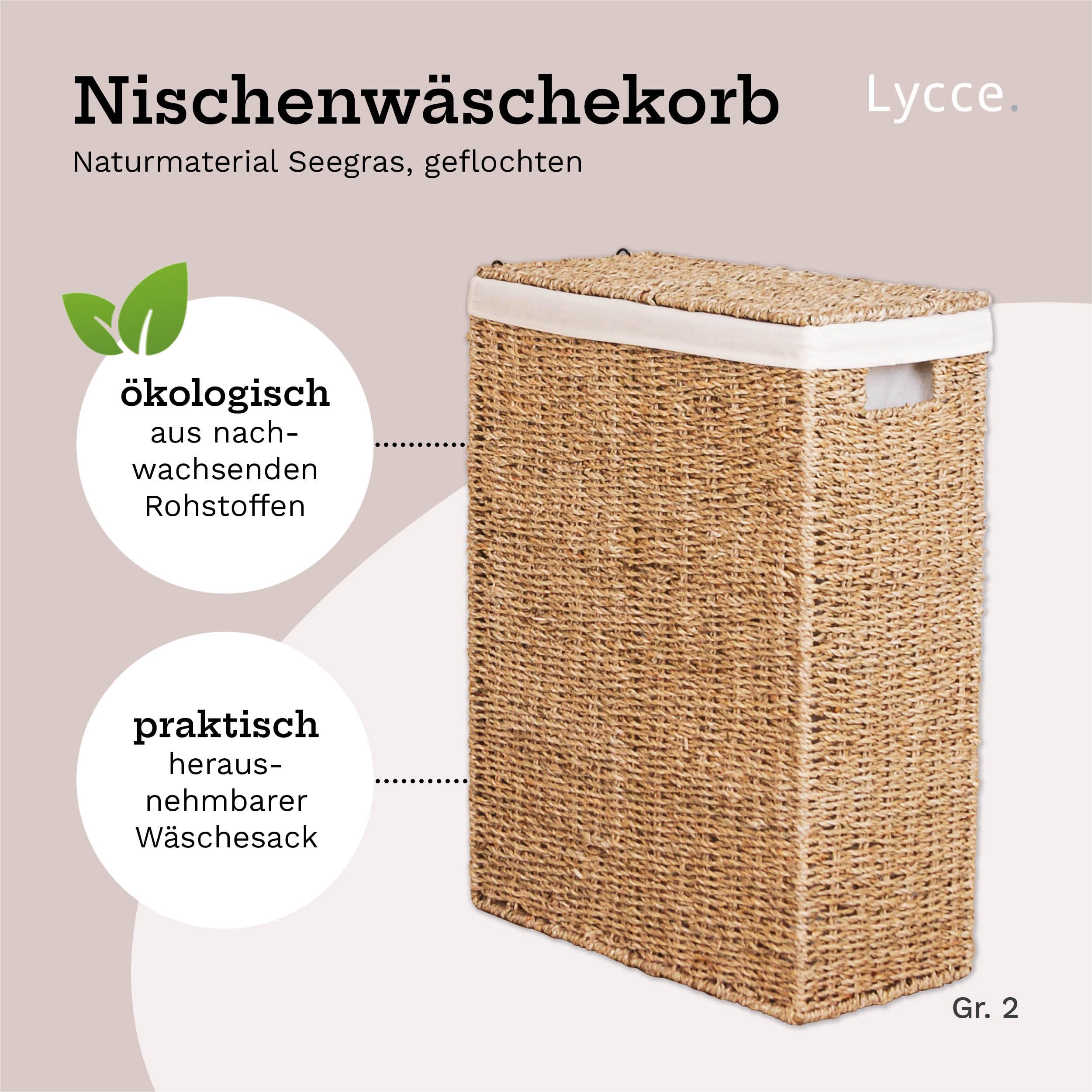 Lycce Wäschekorb schmal 50l, mit Deckel u. Henkel, Nischenwäschekorb Gr. 2
