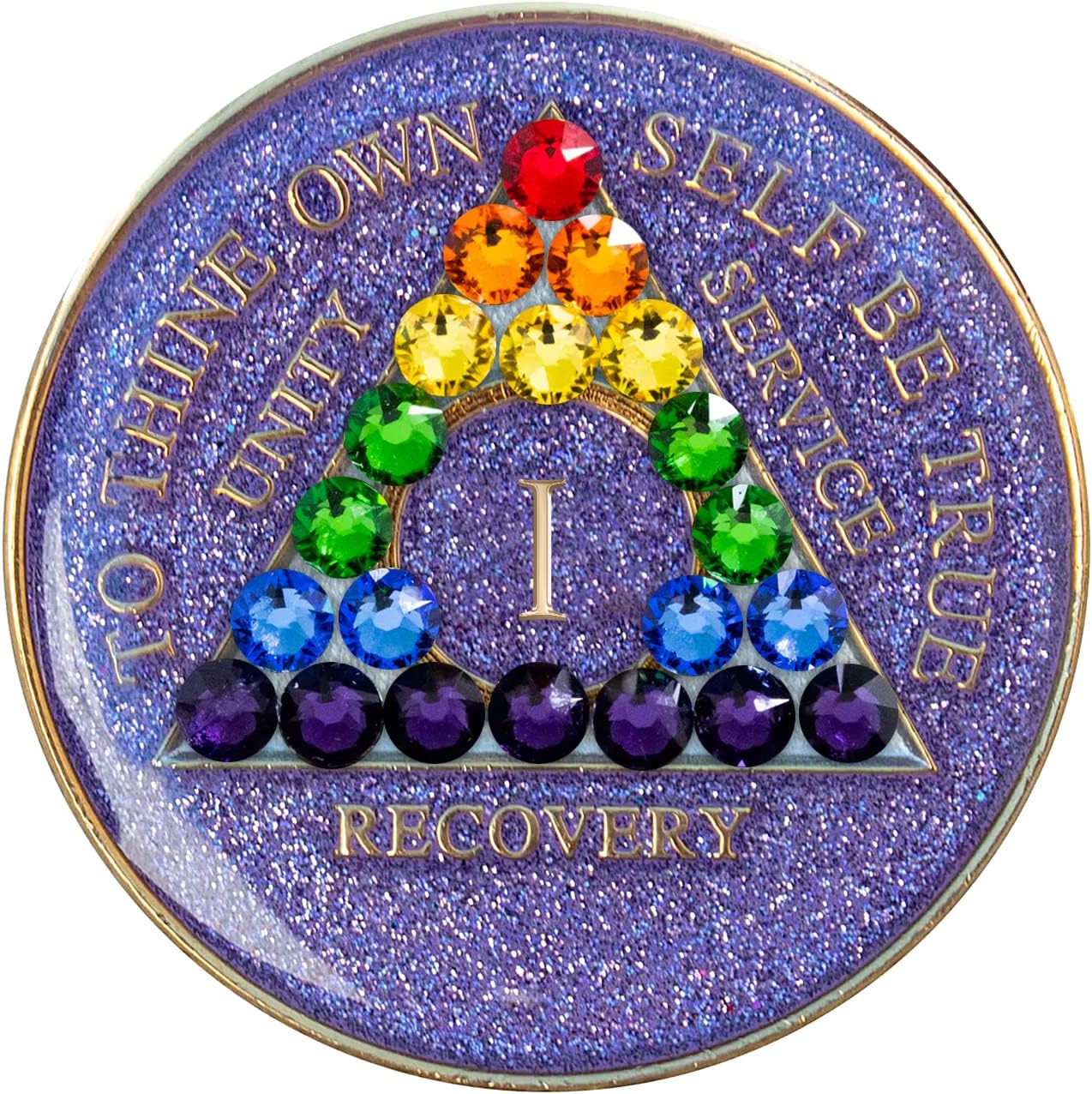 Sobriety Chip AA Rainbow Bling Crystallized Glitter Purple Triplate (1 Year)